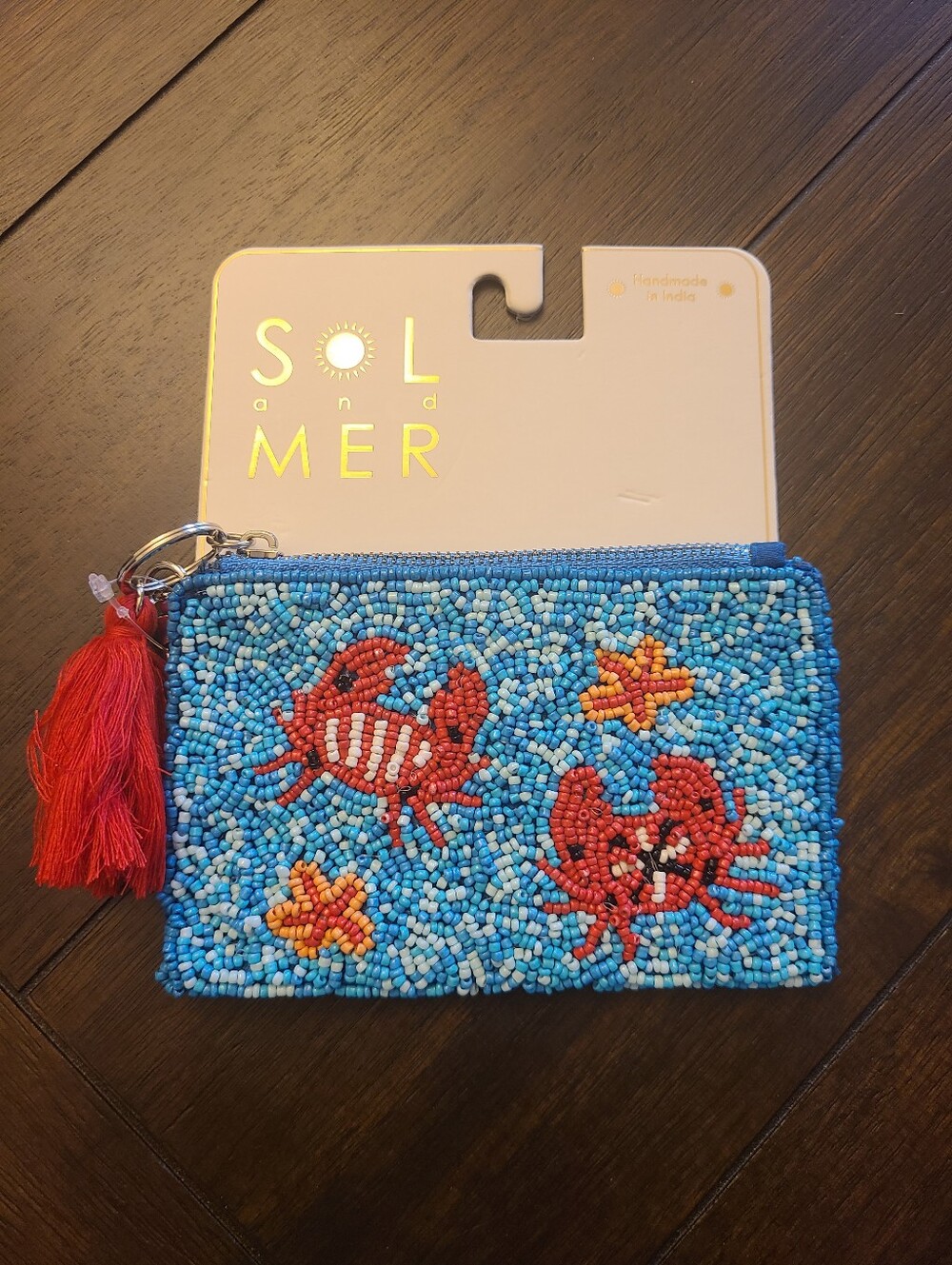 Sol and Mer Crab Beaded Pouch